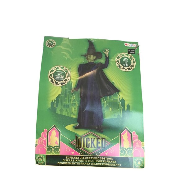 WICKED ELPHABA Deluxe Child Costume Medium 7-8 Dress Cape Hat Dark Purple - Picture 2 of 5